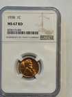 1938 Lincoln Cent MS 67 RD NGC