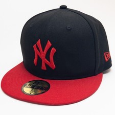 New Era 59FIFTY New York Yankees Fitted Hat Black Red Size 7 1/8 Cap MLB