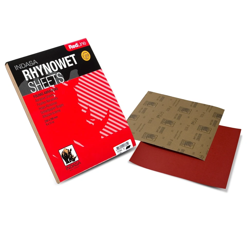 Indasa RED LINE RhynoWet papel de lija húmedo hojas 230 x 280 mm hojas de lijado húmedo