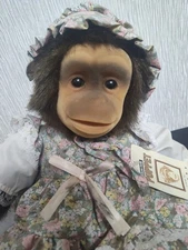 Vintage Hosung Plush Junior Chimp Hand Puppet Floral Dress & Hat. 1994
