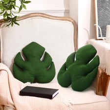 2 Pieces Leaves Decorative Throw Pillows 3D Plant 12 Inch Monstera Plush Pill...