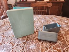 Vintage Estee Lauder Travel Cases Plastic Makeup Jewelry Sea Foam Green Blue