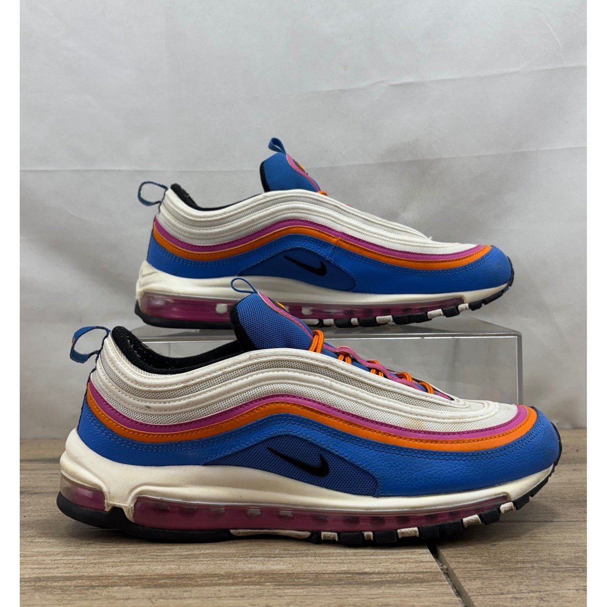 Nike Air Max 97 Running Shoes Blue Pink Orange Black White Mens Size