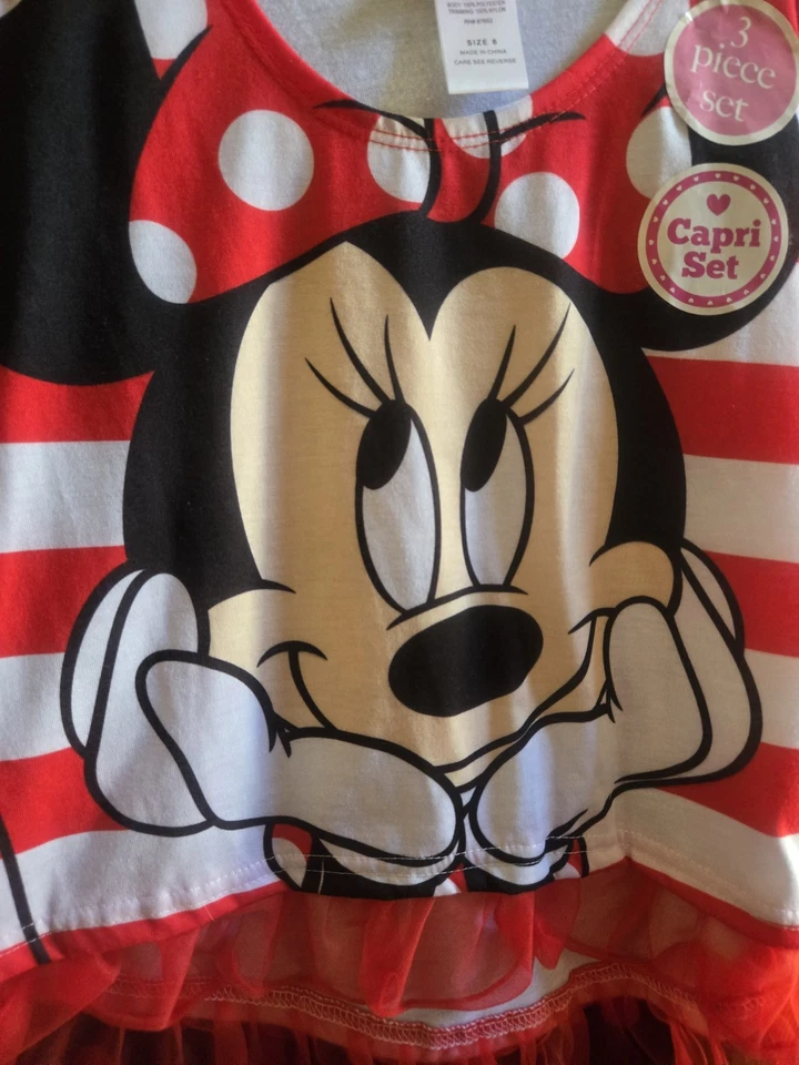 Novo com etiquetas tamanho 6 Disney Minnie Mouse 3 peças conjunto de pijama capri 2014 - Imagem 2 de 4