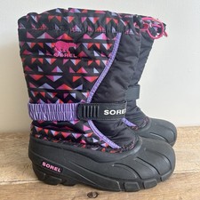 Sorel 1755431010 Girls Kids Flurry Print Snow Boot Size 4 Black Pink Purple Red