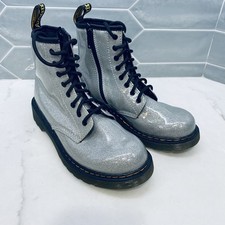 Doc Martens 1460 Glitter J Boots Youth Size 3 Silver Lace Up Combat Shoes Dr.