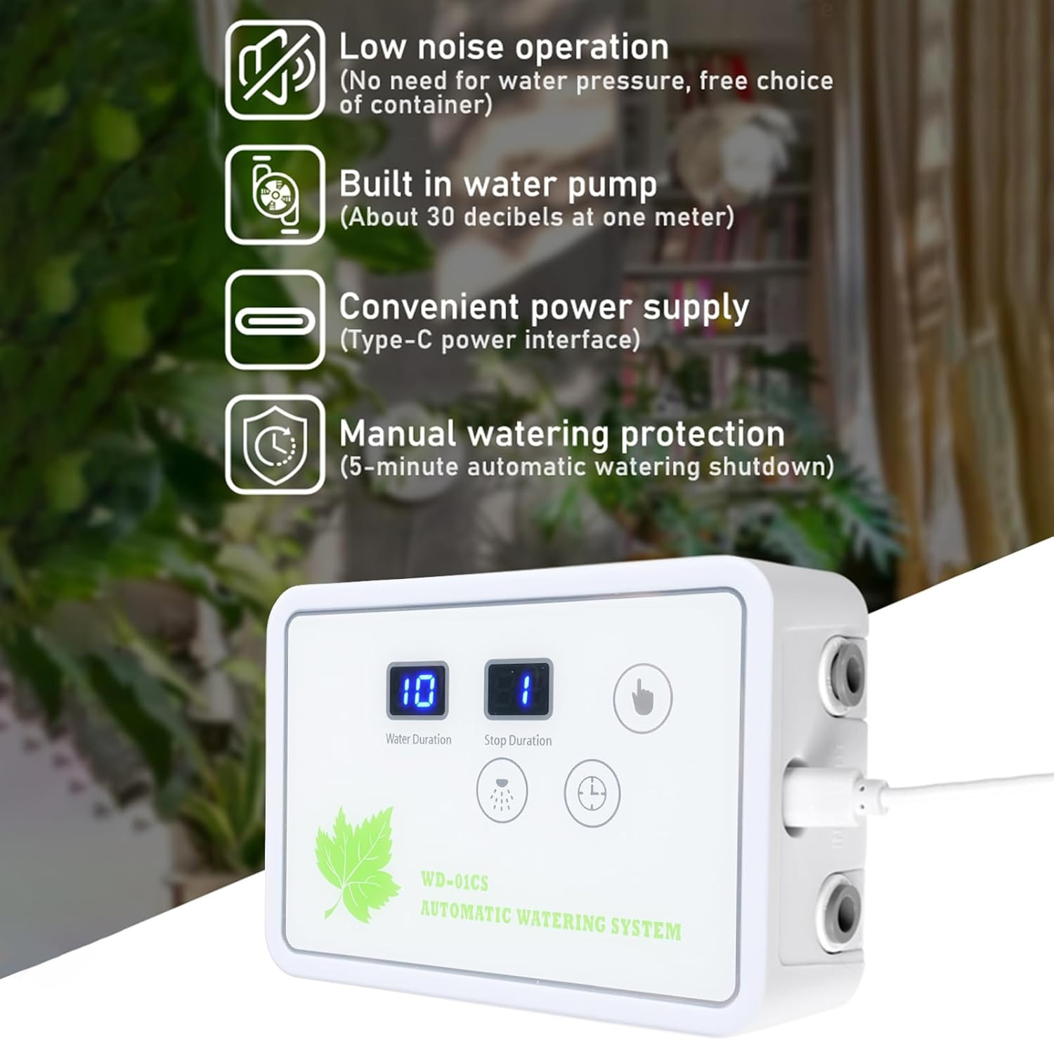 TRJZWA Sistema di Irrigazione Automatica per il Balcone del Giardino, Computer di Irrigazione Automatica da 2200 mAh con Irrigazione a Goccia, Sistema di Irrigazione a Goccia Ricaricabile USB-C