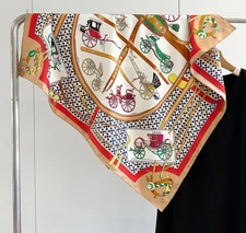 14 Momme Twill 100% Silk Mulberry Scarf Red Carriage Wrap Square Shawl 35''