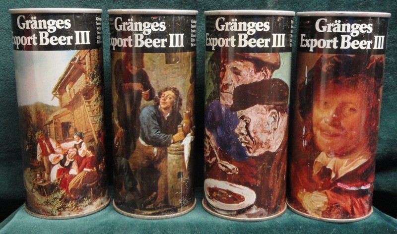 Lot of 4 Granges Export Beer III Painting Theme Steel Beer Cans 1970s Sweden