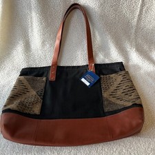 Pendleton Timberline Twill Tote Nwt Leather, Wool, Twill, Black, Brown. Tan