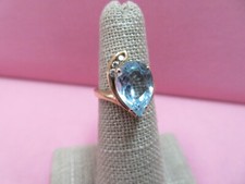 14k Solid Yellow Gold Blue Topaz Diamond Band Ring Size 5 / 3.66 Grams