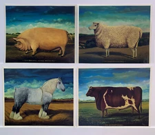 Eric Bellis Set of 4 Prints White Pig/Grey Lady/Ewe/Ox