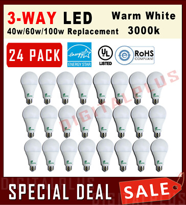 3-way LED Light Bulbs Warm White 3000k 40w 60w 100w Equivalent 4/8/14W E26 QTY24