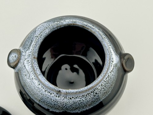 Drip Stoneware Blue Black Drip Stoneware Pottery Covered Trinket Bowl Japan 3½" - Picture 5 of 6