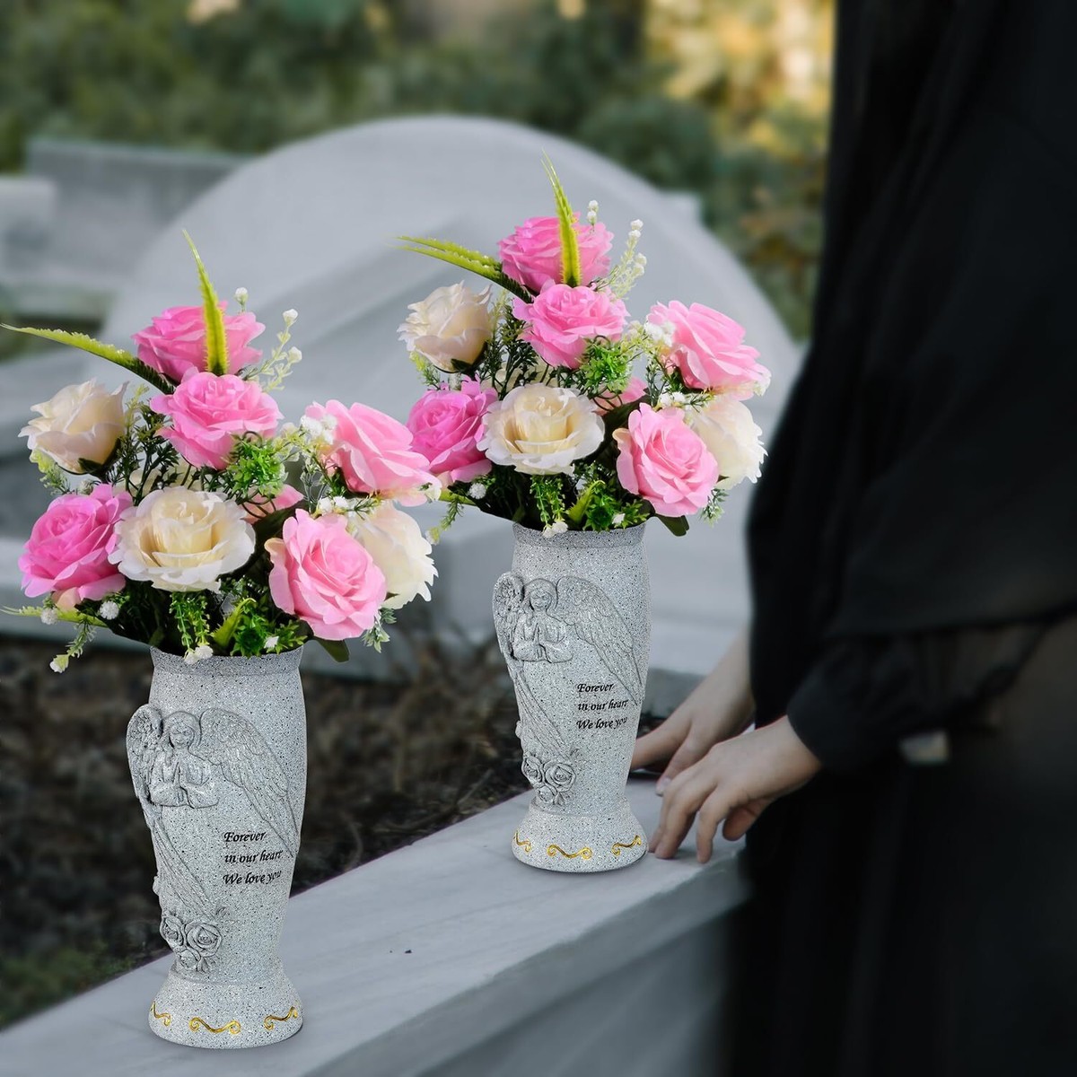 Cemetery Vase Memorial Grave Ground Spikes Angel Fresh Artificial