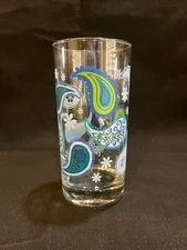 Vintage Libbey Crisa Paisley Blue & Green Drinking Glass Tumbler 6" MINT