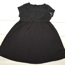 RED HERRING Maternity Tunic Top Size 16 Black Stretch Lace Shoulders Cap Sleeve