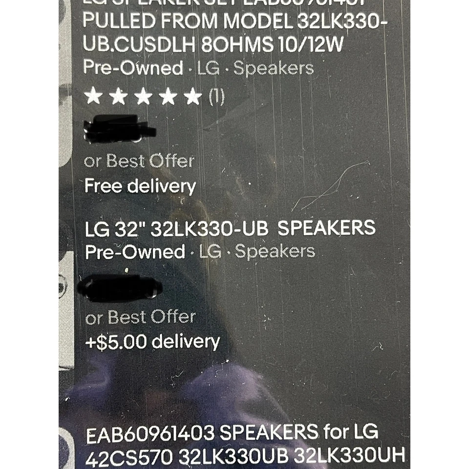 LG Speakers Set EAB60961403 8 Ohms 10/12W 32LK330-UB 42CS570 Replacement - Image 3 of 4