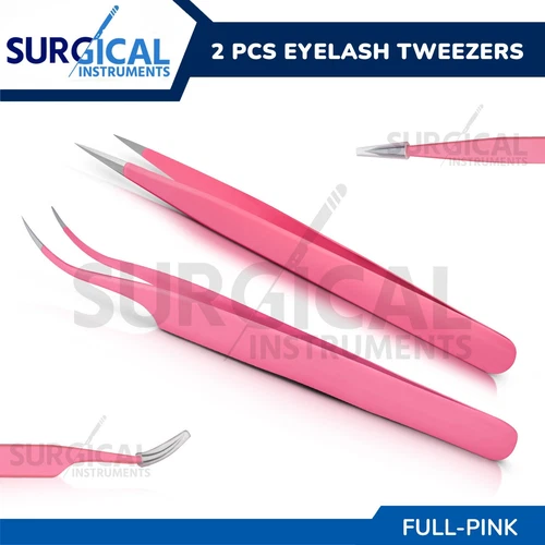2 Pcs Eyelash Extension Tweezers Straight & Curved Stainless Set (pink) German G video thumbnail