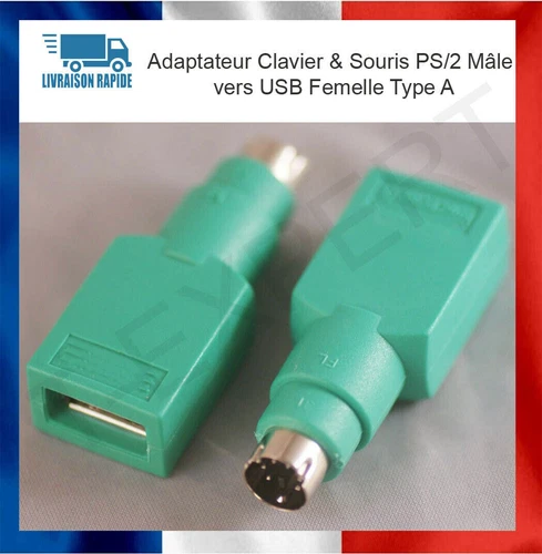 Adaptateur Clavier & Souris PS/2 Mâle vers USB Femelle Type A - Neuf Windows