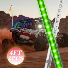 2 Pack Led Whip Light Lighted Whips for UTV Green Color Led CB Antenna 4ft Optic