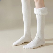 Women Knitted Fleece Lined Stocking Socks Knee High Furry Thermal Thicken Winter