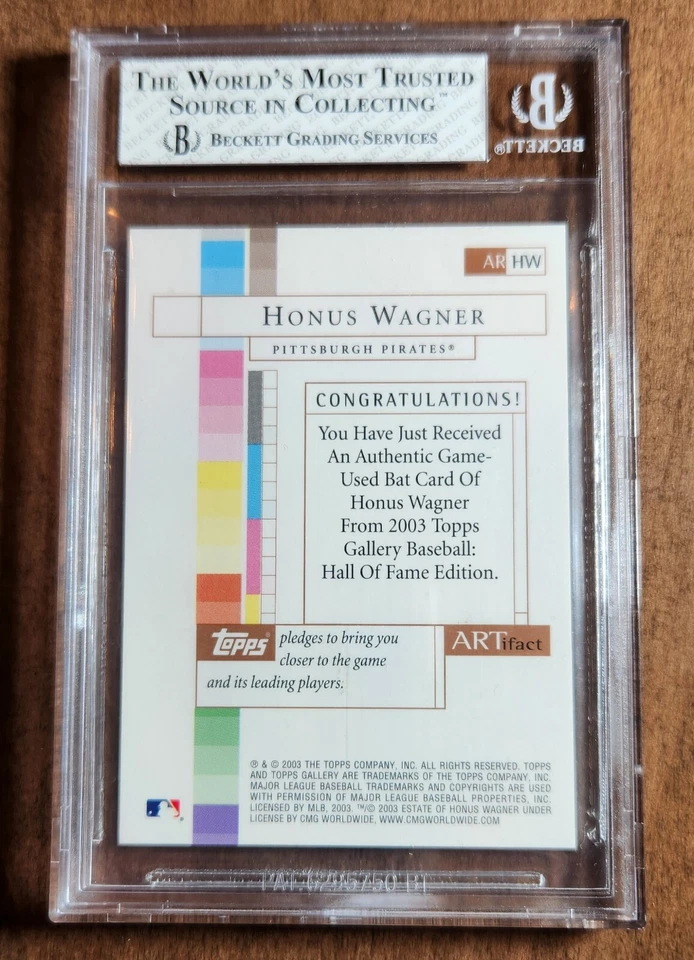 Reliquias de artefactos Topps Gallery 2003 patio murciélago usado HW Honus Wagner BGS 8 casi nuevo-como nuevo SSP Foto 2 de 2