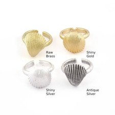 Scallop Sea Shell Ring ,Adjustable Raw,Antique Silver,Shiny silver-gold 7US 5512