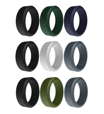 3pcs Men 8mm Wide Silicone Rubber Elastic Band Wedding Engagement Ring Size 8-13
