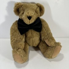 Vermont Teddy Bear Black Velvet Bowtie Jointed 16 Authentic Light Brown Plush