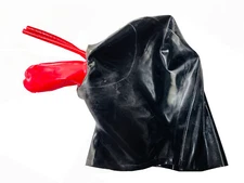 Full cover latex gummi mask micropore eyes 15cm long nose tube red mouth sheath