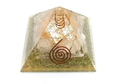 Peridot and selenite Metatron Reiki Pyramid 75mm Orgone pyrmaid chakra