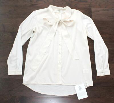 New $280 Henry Christ Tie Collar Button Front Blouse Shirt Sand WOMEN'S LARGE L