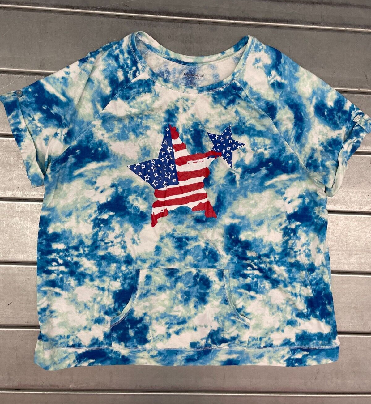 Woman Within Tshirt Womens 3X Plus Blue Tie Dye American Flag Patriotic Tee