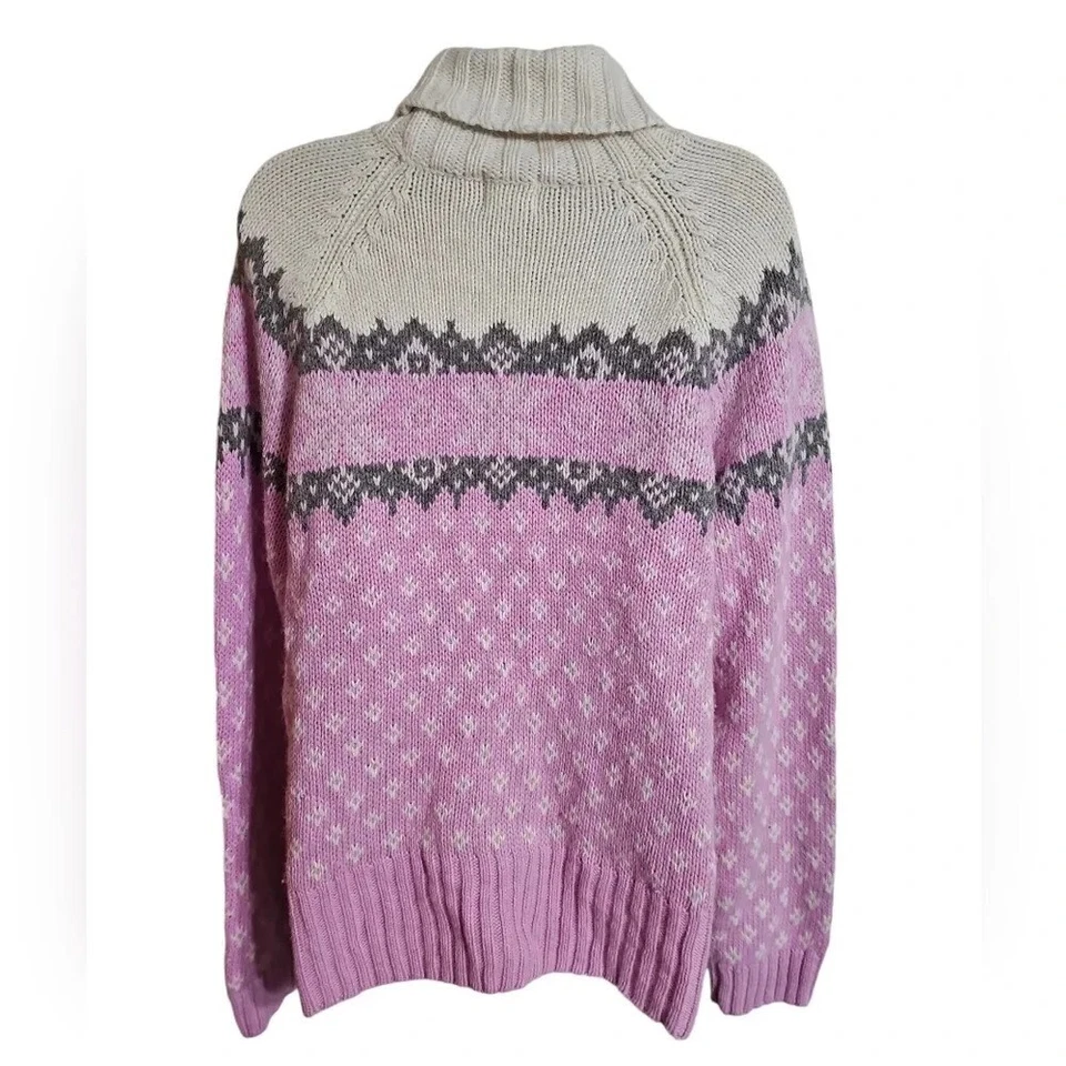 Suéter Vintage Route 66 Rosa Blanco Fair Isle Cuello Alto Grande Años 90 Kmart Angora Foto 3 de 4