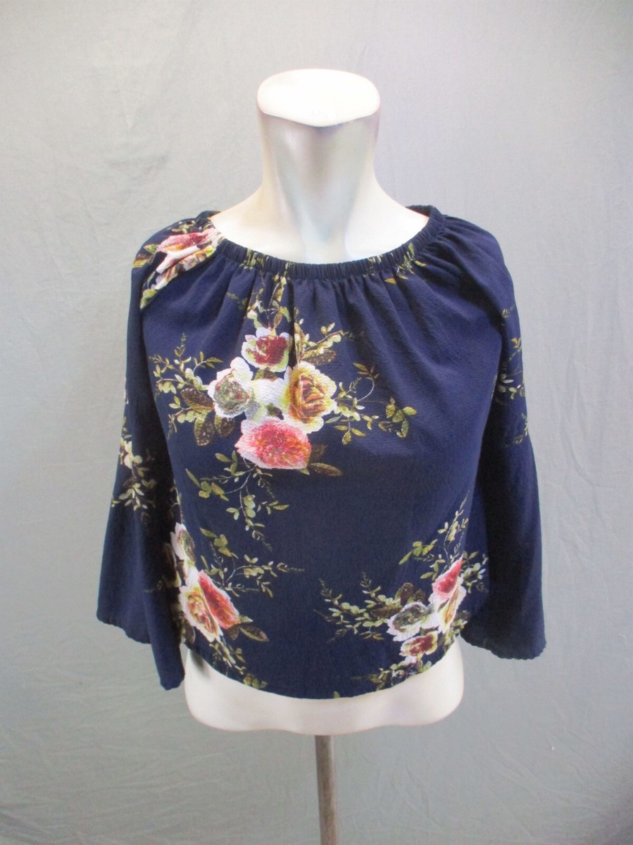 K.K. Size M Womens Multicolor Cinch Boat Neck Long Bell Sleeve