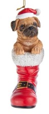 Santa Boot PUG FAWN Dog Breed Resin Christmas Ornament