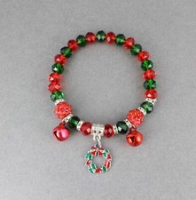 wreath bells bracelet Christmas stretch bead Red Green plastic beaded