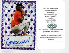 2022 Leaf Perfect Game Pre-Prod Purple Wave Autograph MA-CJ1 Cam Johnson 1/1