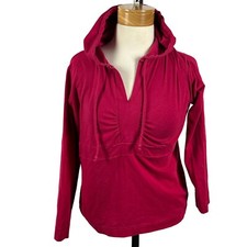 Charter Club Women's Pink Pullover V-Neck Long Sleeve Hoodie Top Size Medium