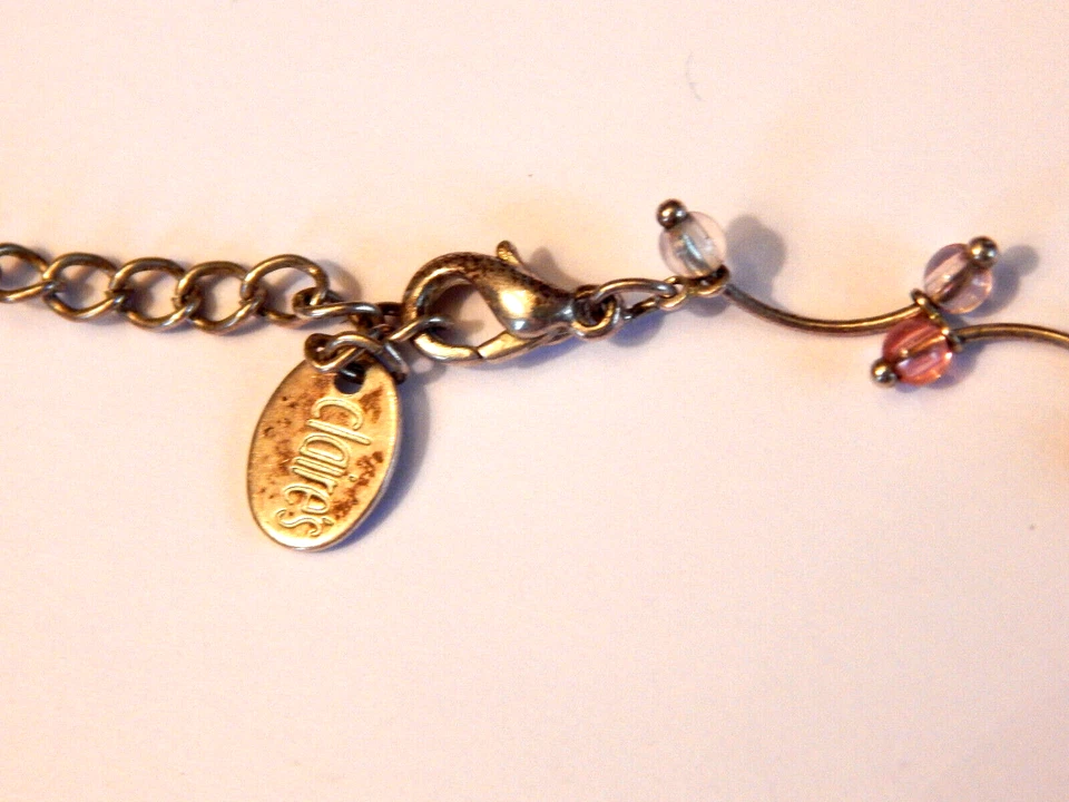 Collar Gargantilla Claire's Tono Plata Vidrio Rosa Cuentas 18-21 Pulgadas Foto 3 de 4