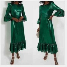 Pomander Place Emerald Crinkle Lurex Lillith Maxi Dress - Choose Size - NWT