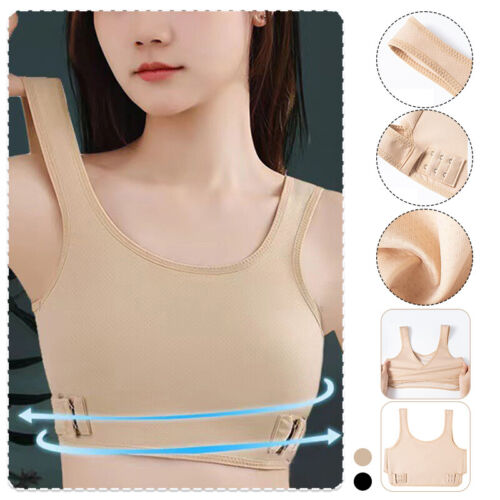 Tomboy FTM Breast Chest Binder Crop Vest Bra Bandage Buckle Sports Underwear - Picture 1 of 23