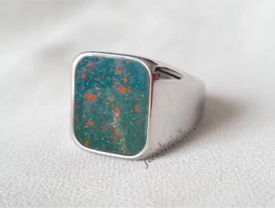 Genuine Bloodstone Ring 925 Sterling Silver Ring For Men Gift  Wedding Ring