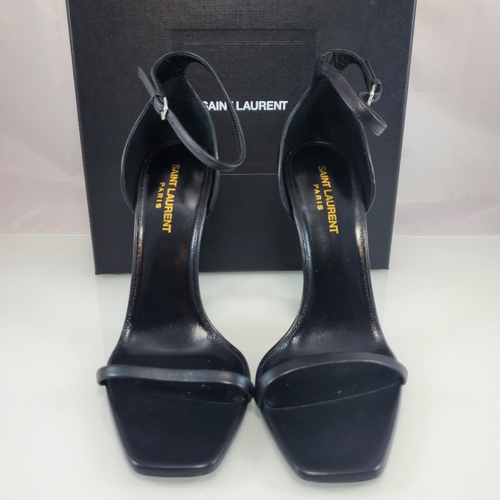 NUOVO $1290 Saint Laurent Opyum YSL sandalo nero argento cinturino alla caviglia tacco 110 taglia 9 5