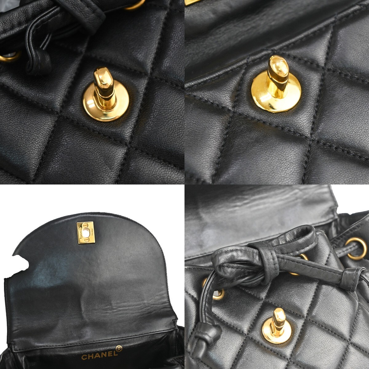 CHANEL CC Logo Matelasse Chain Backpack Bag Leather Black CHANEL CC Logo Matelasse Chain Backpack Bag Leather Black