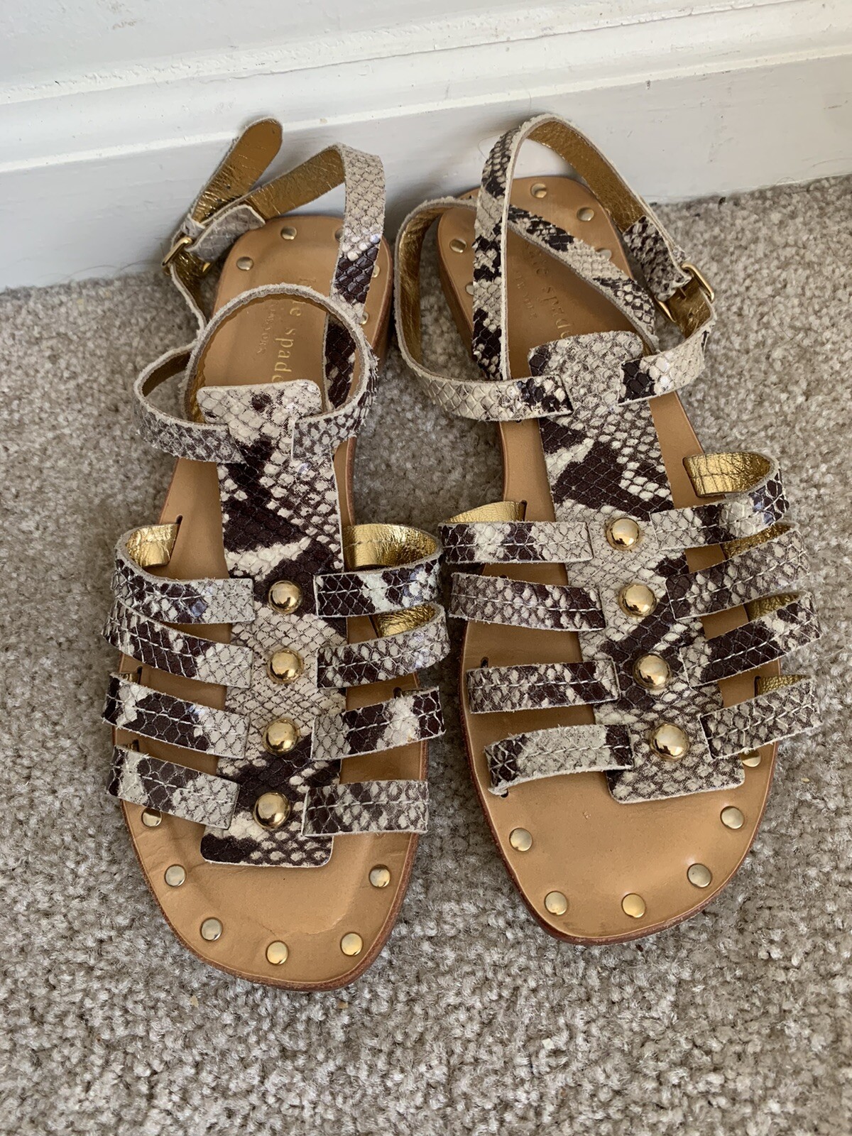 KATE SPADE SNAKE SKIN LEATHER GLADIATOR SANDALS STUDDED STRAPY Sz 7 eBay