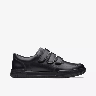 Clarks Jungen Jugend FAWN BAR Y Schwarz Leder Schulschuhe UVP 46£.