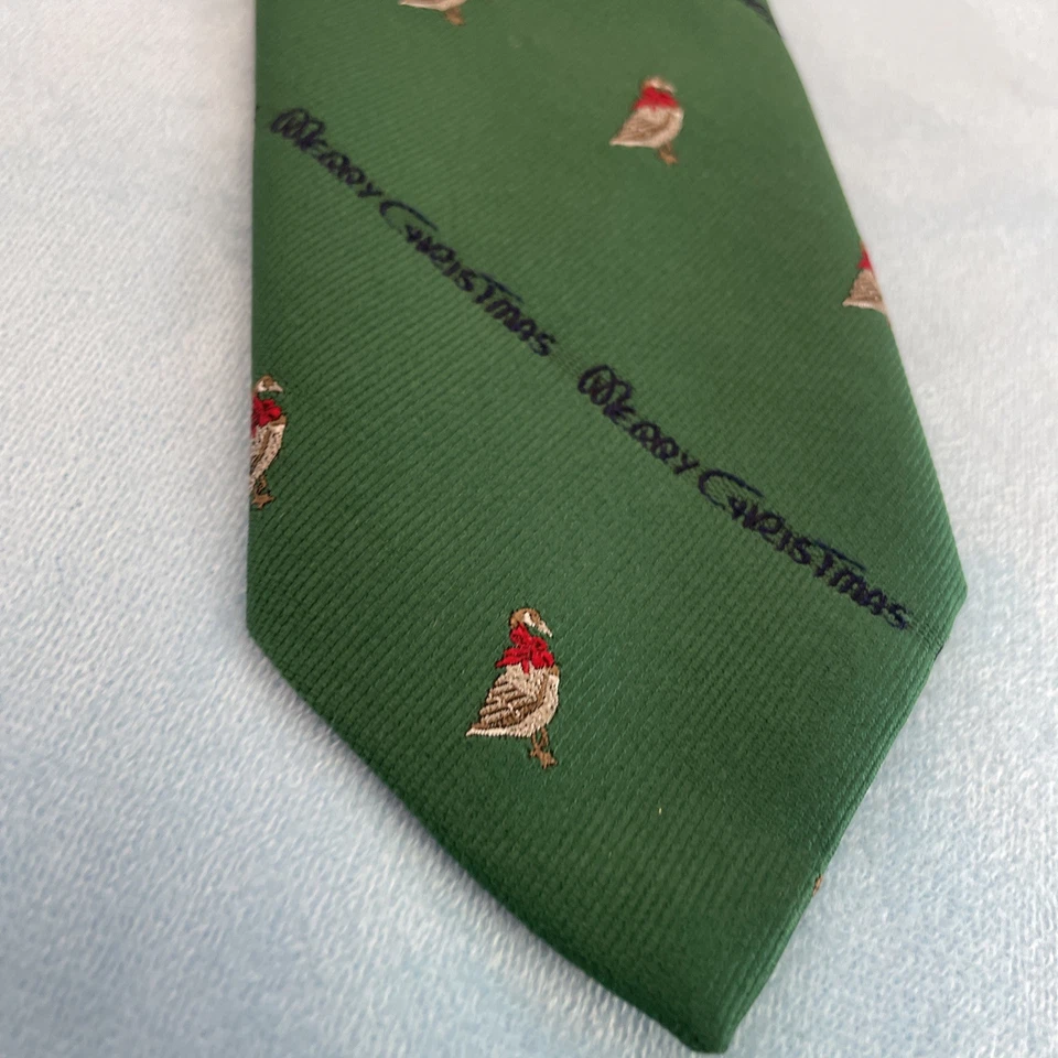 Corbata de Navidad vintage Robert Talbot para tweeds y malezas estampado de pavo verde 3" Foto 4 de 4