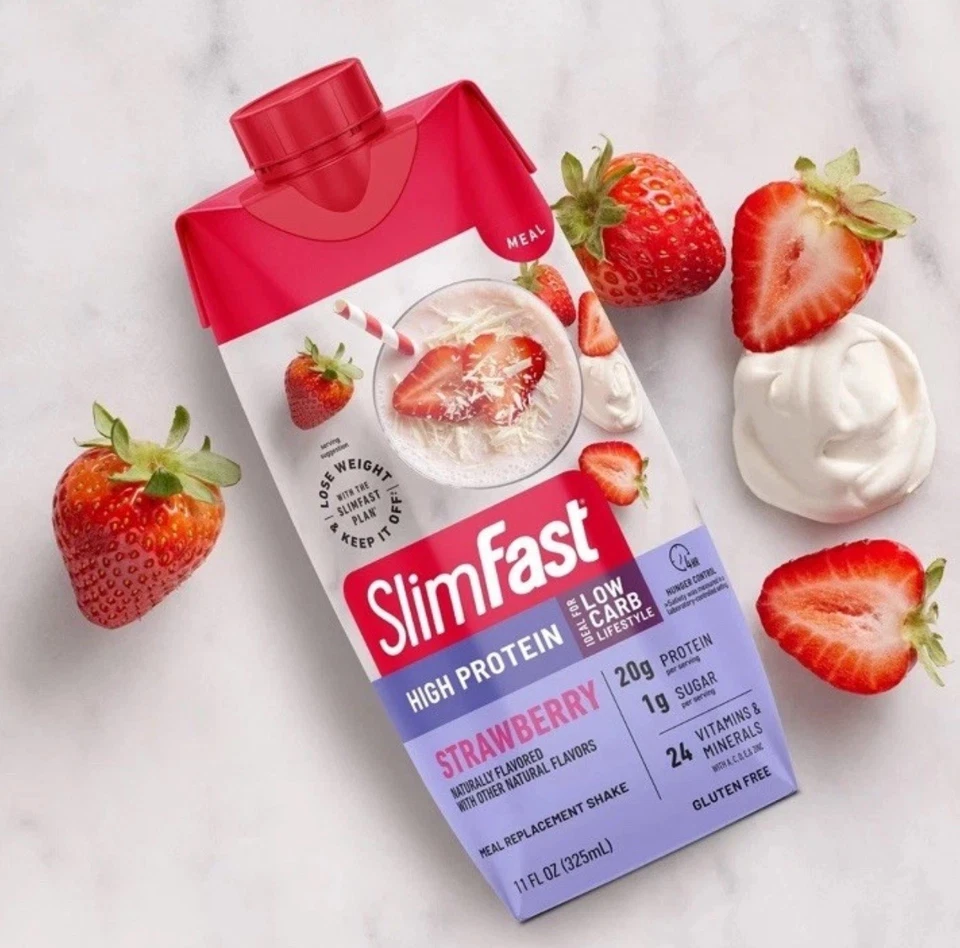 Batido de proteínas SlimFast fresa - 20 g listo para batido de reemplazo de comidas proteicas Foto 3 de 4